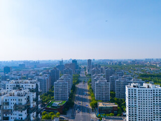 Fototapeta premium Aerial view of the urban scenery in the suburbs, neatly planned residential buildings, Jiading district, Shanghai.