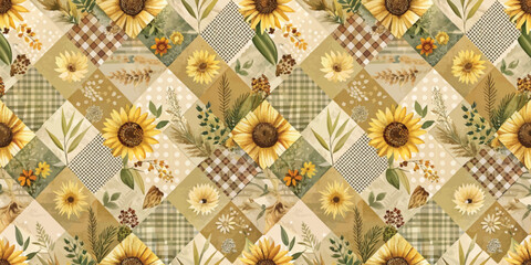 Beautiful floral patchwork design featuring sunflowers and nature-inspired elements.