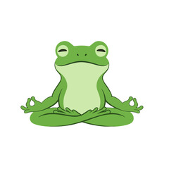 Funny Frog Logo, Minimal Frog Sitting Cross Legged Meditating, Flat Vector Design