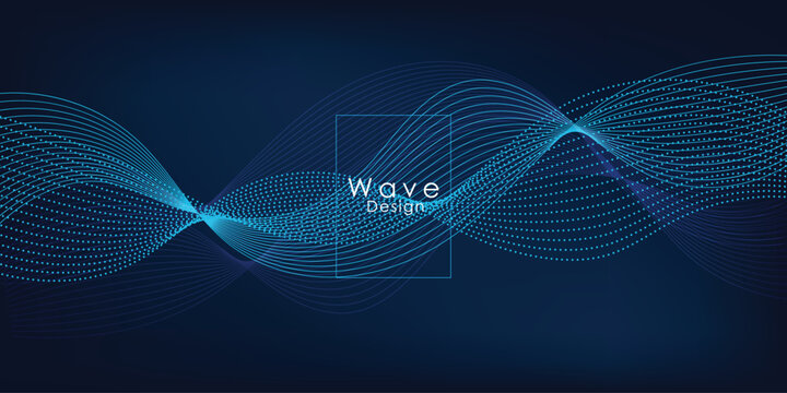 Abstract vector wave flow. Sound oscillation design. Flowing particle