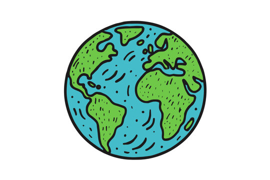 Hand drawn doodle illustration of planet Earth. Sketchy cartoon globe icon for Earth Day. Ecology and environment conservation concept. Cute world vector isolated on white.