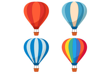 Vector set of colorful hot air balloons. Cartoon collection of aerostats with basket. Isolated icons for travel, adventure, festival and tourism concepts. Flat design graphic.