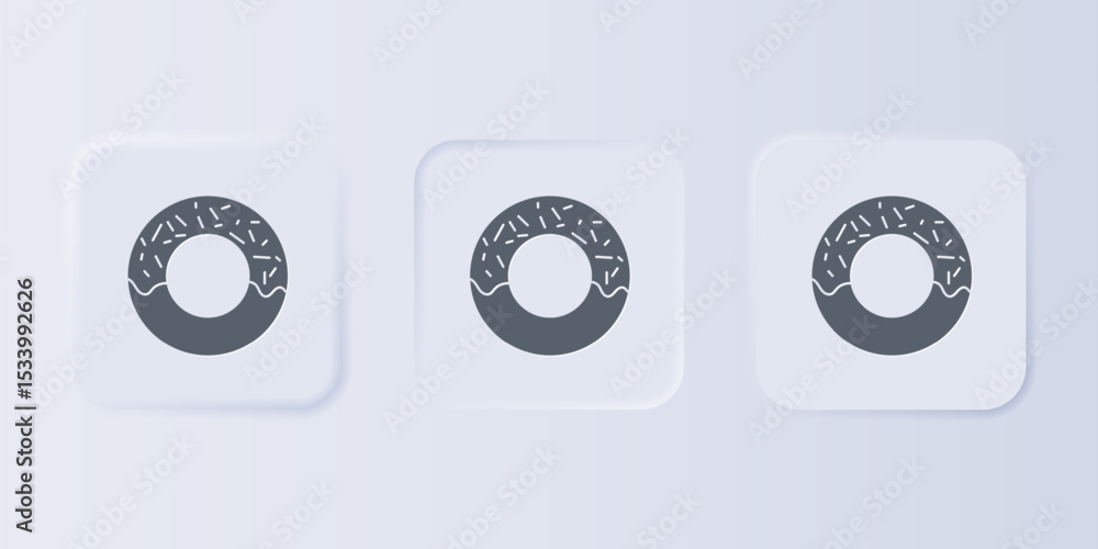 Poster grey donut with sweet glaze icon isolated on grey background. set icons in square buttons. vector