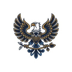 Stylized Bald Eagle Holding Branch in Heraldic Vector Design on White Background