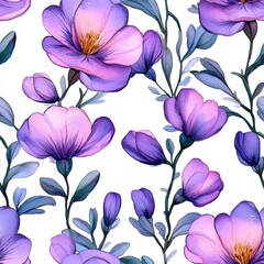 Delicate purple and pink floral pattern on a white background.