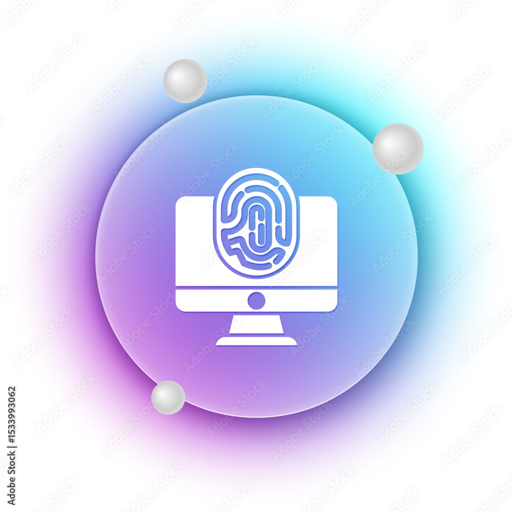 Poster white monitor with fingerprint icon isolated on white background. id app icon. identification sign. 