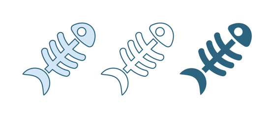 Blue Fish skeleton icon isolated on white background. Fish bone sign. Vector