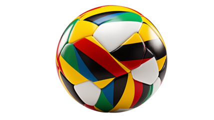 Colorful Soccer Ball Design on transparent   Background  A vibrant, multicolored football graphic