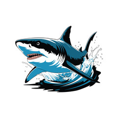 Colorful Shark Jumping Out of Water Vector Illustration on White Background