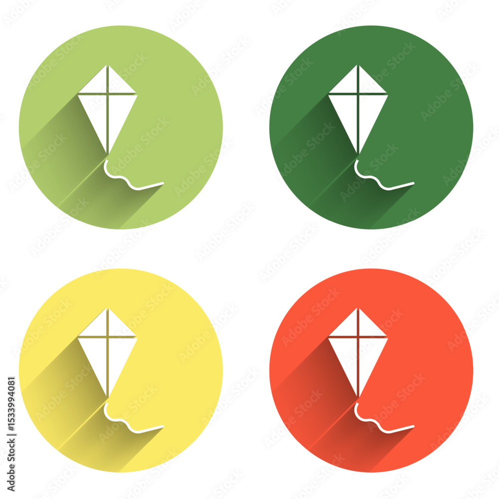 Poster set kite icon isolated with long shadow background. color circle button. vector