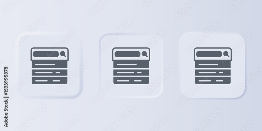 Poster grey search engine icon isolated on grey background. set icons in square buttons. vector