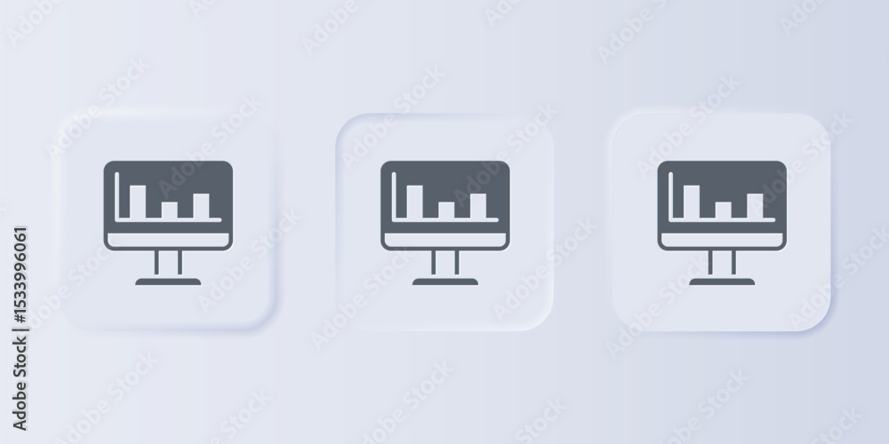 Aufkleber grey computer monitor with graph chart icon isolated on grey background. report text file. accountin