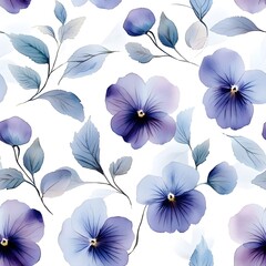 Delicate floral pattern of pansies in muted blues and purples.