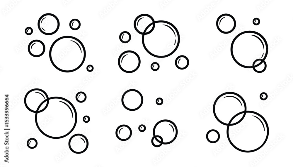 Poster black and white circle vector set with outline design and grouped art.