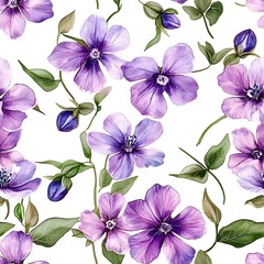 Detailed floral pattern of various shades of purple flowers and leaves.