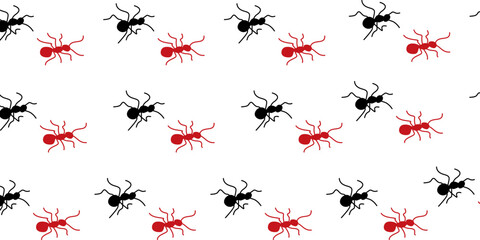Collection of ant tracks, worker ants, Black and red Ant Silhouette symbol. Vector Illustration.