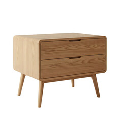 MidCentury Modern Nightstand Oak Wood TwoDrawer Design