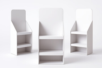 Minimalist White Cardboard Display Stands – Modern Product Shelving Mockup with Clean Design and Angled Views