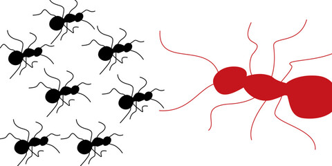 Collection of ant tracks, worker ants, Black and red Ant Silhouette symbol. Vector Illustration.