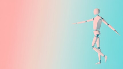 Dynamic Elongated Humanoid in Abstract Form on Gradient Background, Captivating Stretch and Movement, Artistic Expression of Form and Space