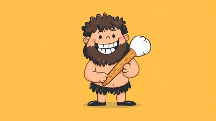 Caveman Enjoying Drumstick, a bold outline illustration depicting a primitive figure savoring a meal in a playful style