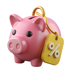 Pink piggy bank with gold percentage discount tag
