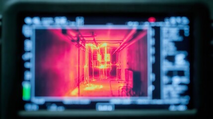 Obraz premium Thermal image of an industrial oven displayed on a monitor with blue interface elements