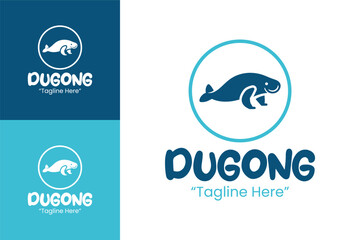 Minimalist Aquatic Dugong Logo in Turquoise and Navy Blue with Rounded Frame Design