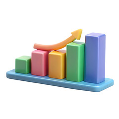 Pastel colored 3d bar graph showing upward trend