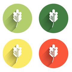 Set Leaf icon isolated with long shadow background. Leaves sign. Fresh natural product symbol. Color circle button. Vector