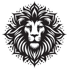 Majestic lion head, powerful animal black and white illustration geometric logo, image vector