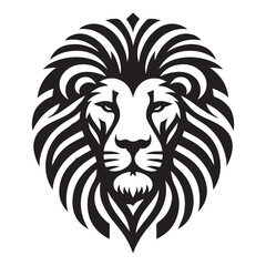 Fototapeta premium Majestic lion head, powerful animal black and white illustration geometric logo, image vector