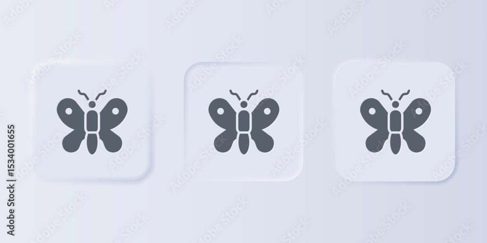 Poster grey butterfly icon isolated on grey background. set icons in square buttons. vector
