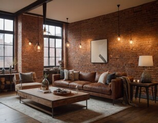 A Warm and Inviting Living Room with Exposed Brick Walls