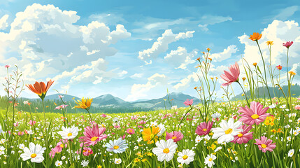 Illustration of a flower meadow in spring