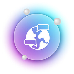 White Worldwide icon isolated on white background. Pin on globe. Blue and purple gradient circle background. Vector