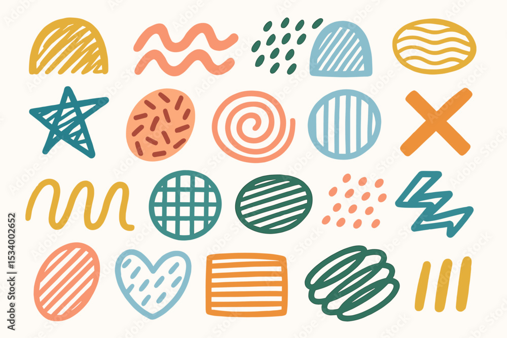 Poster abstract shapes collection. hand drawn doodle objects set. trendy geometric forms with minimalist te