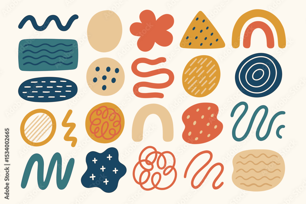 Aufkleber set of trendy hand-drawn abstract shapes and geometric doodles. modern minimalist collection of orga
