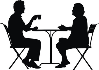 Coffee Shop Conversation Silhouette Two People Talking at Table Vector Illustration

