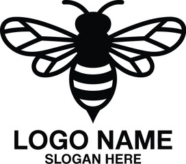 A black and white logo featuring a stylized bee with wings and body stripes above placeholder text