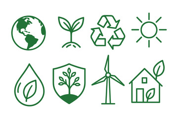 Obraz premium Eco-friendly vector icon set for green energy and sustainability.
