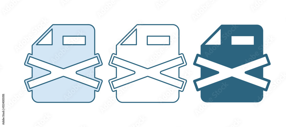 Poster blue delete file document icon isolated on white background. rejected document icon. cross on paper.