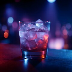 Glowing cocktail in a dimly lit nightclub setting