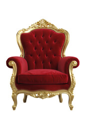 Red Velvet Chair, Elegant Design Element with Transparent Background