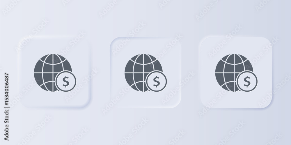 Poster grey earth globe with dollar symbol icon isolated on grey background. world or earth sign. global in