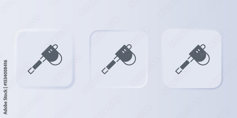 Poster grey wooden axe icon isolated on grey background. lumberjack axe. set icons in square buttons. vecto