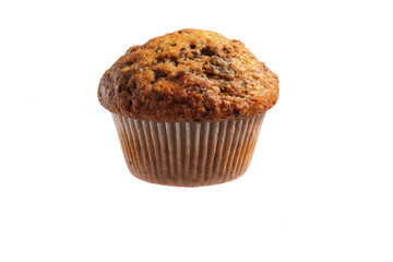 Delicious fresh baked chocolate chip muffin in paper cup on black background Concept of bakery, breakfast, dessert, and sweet treat