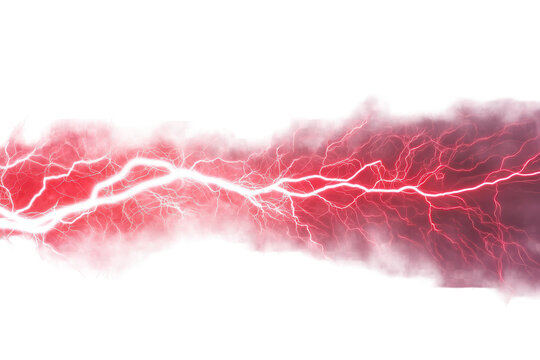 Electricity in vibrant red color showcases powerful energy isolated on a transparent background for creative design and artistic purposes