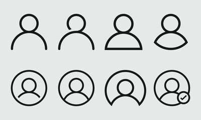 Black outline user icon set, profile avatar icon symbols for UI and UX design. Person icon set, Set of flat style vector for user profile or login buttons.