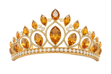 Luxurious amber crown with diamonds isolated on transparent background
